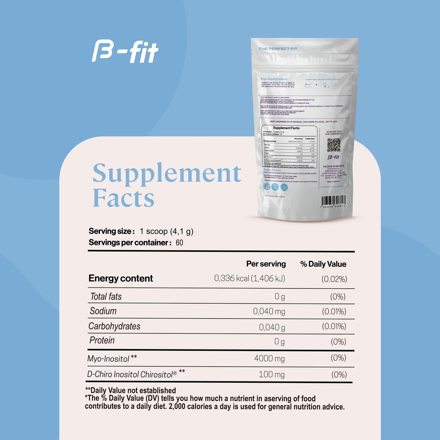 B-FIT B Inositol Supplement for Women – Myo & D-Chiro Inositol 40:1, 60 Servings, 2-Month Supply