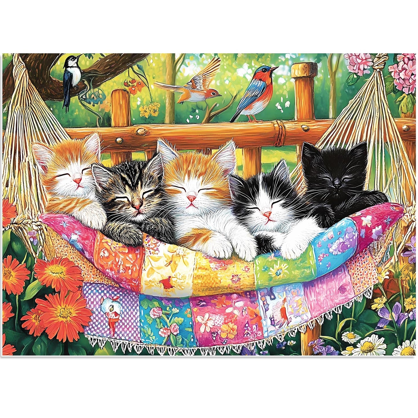BraniacBits 300 Piece Puzzle for Adults – Cat Birds & Flowers, 20.5 x 15 in