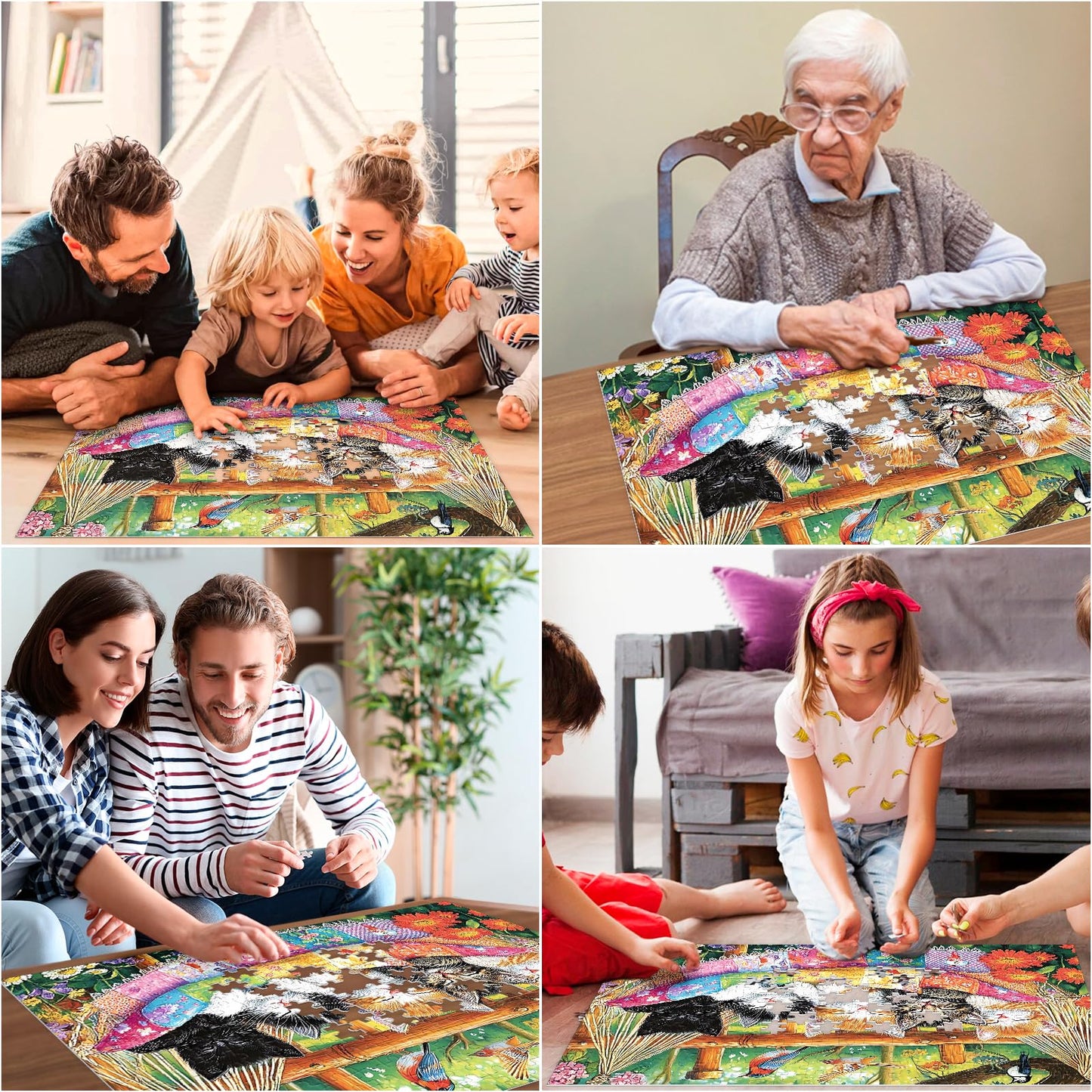 BraniacBits 300 Piece Puzzle for Adults – Cat Birds & Flowers, 20.5 x 15 in