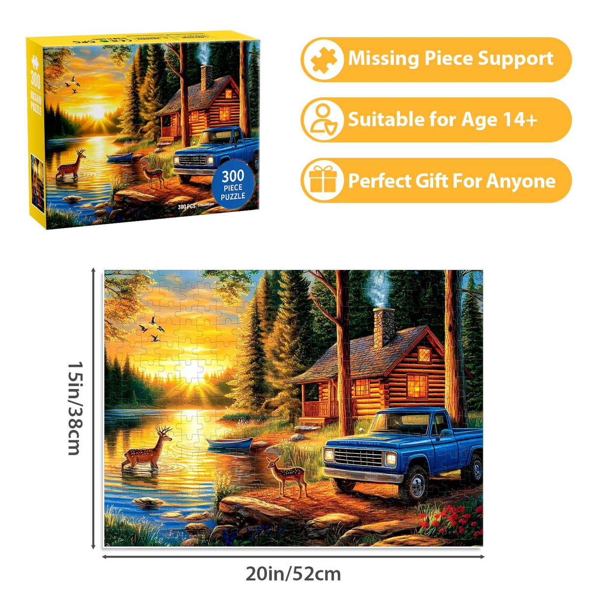BraniacBits 300 Piece Jigsaw Puzzle for Adults — Deer Forest Scene, 20.5 × 15 Finished Size