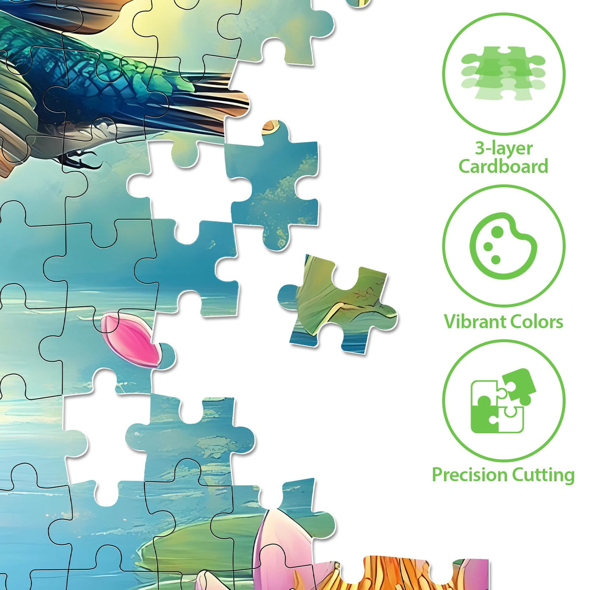BraniacBits 300 Piece Humbird Flower Lake Puzzle – Recycled Cardboard, Non-Toxic Ink
