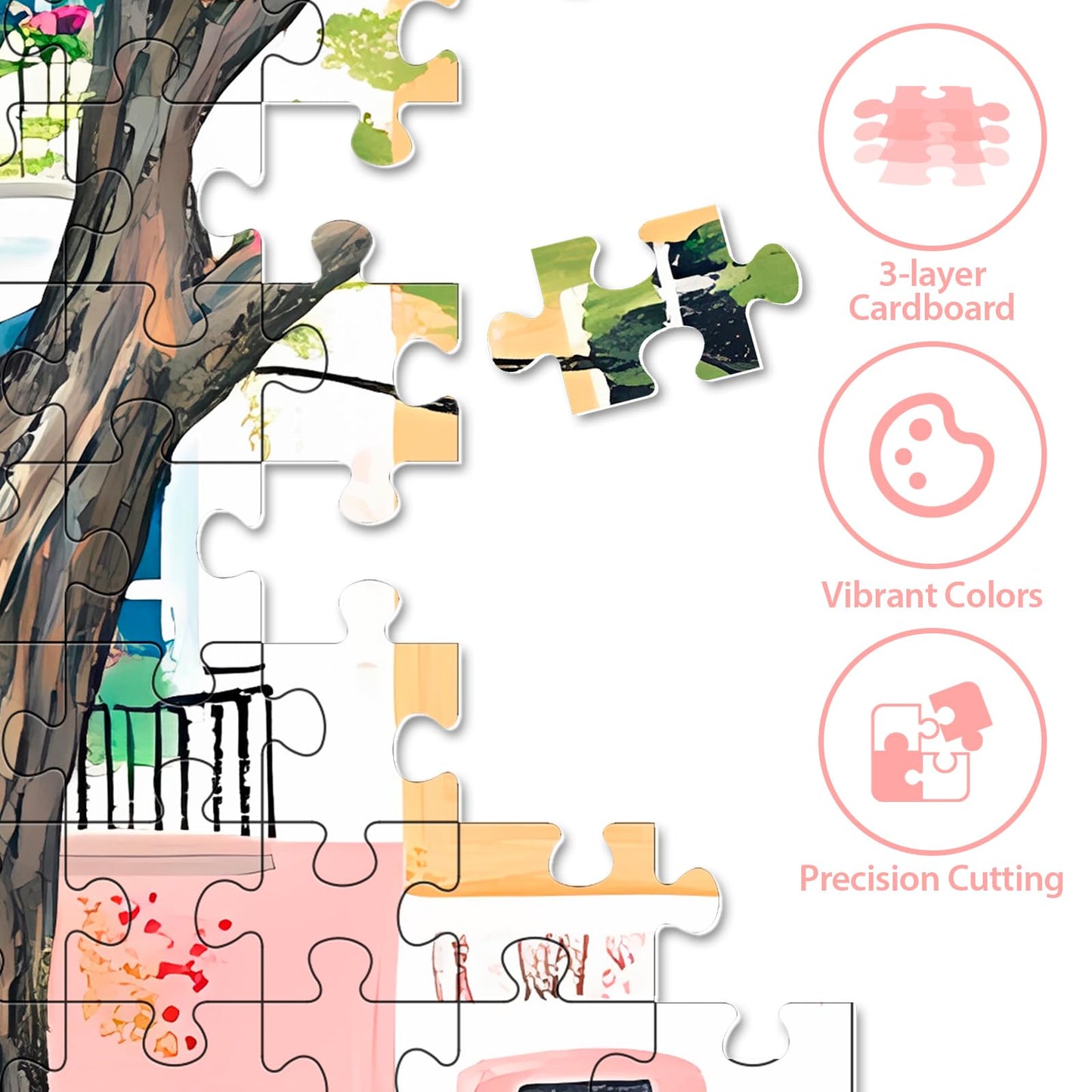 BraniacBits Pink Garden 500-Piece Puzzle for Adults – Eco-Friendly Cardboard