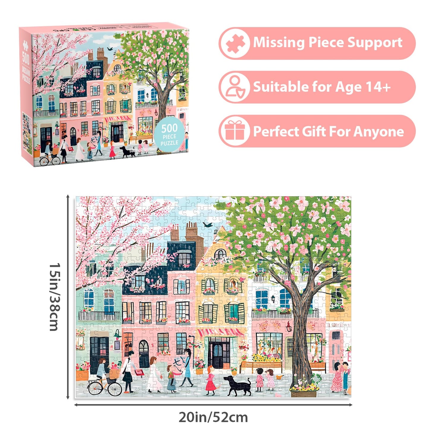 BraniacBits Pink Garden 500-Piece Puzzle for Adults – Eco-Friendly Cardboard