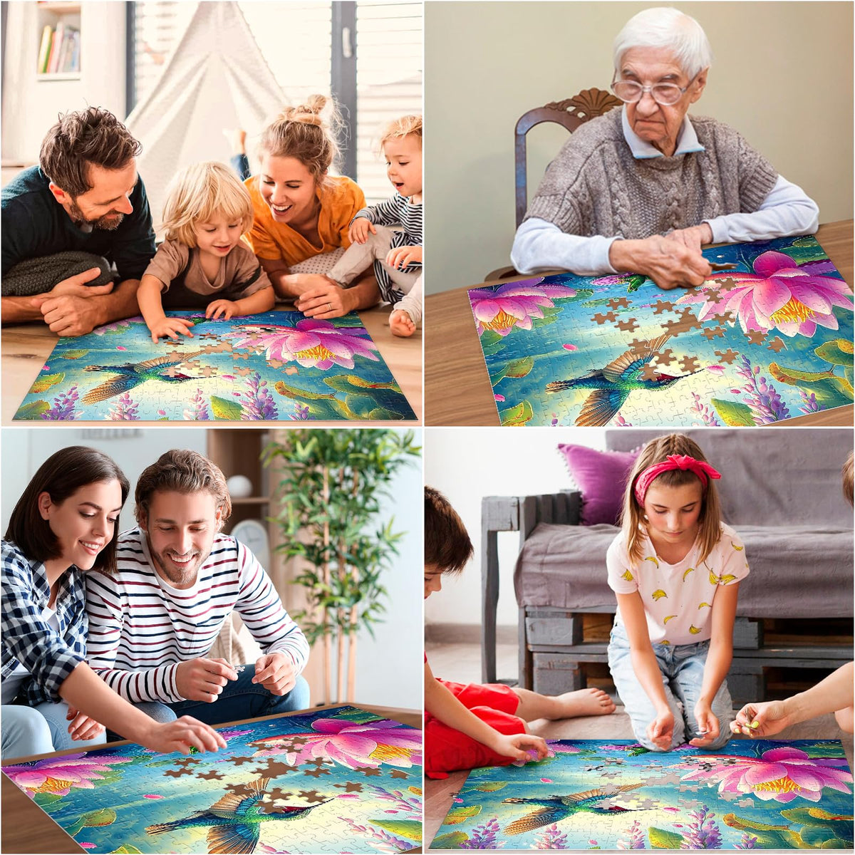 BraniacBits 300 Piece Humbird Flower Lake Puzzle – Recycled Cardboard, Non-Toxic Ink