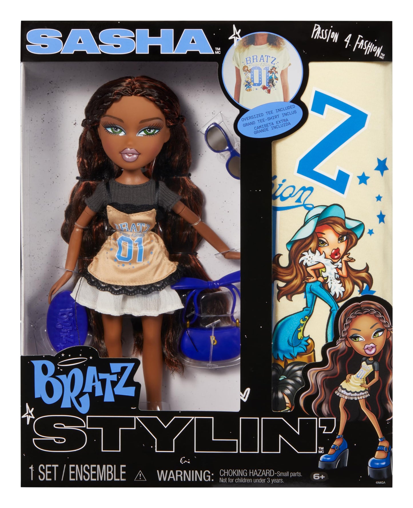 Bratz Stylin' Sasha Fashion Doll — Customizable Tee & Accessories