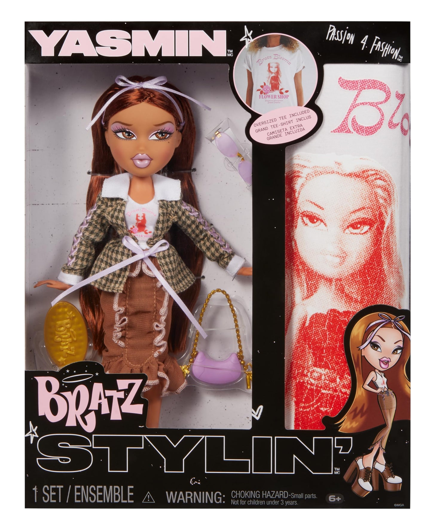 Bratz Stylin’ Yasmin Fashion Doll with Customizable Tee & Accessories