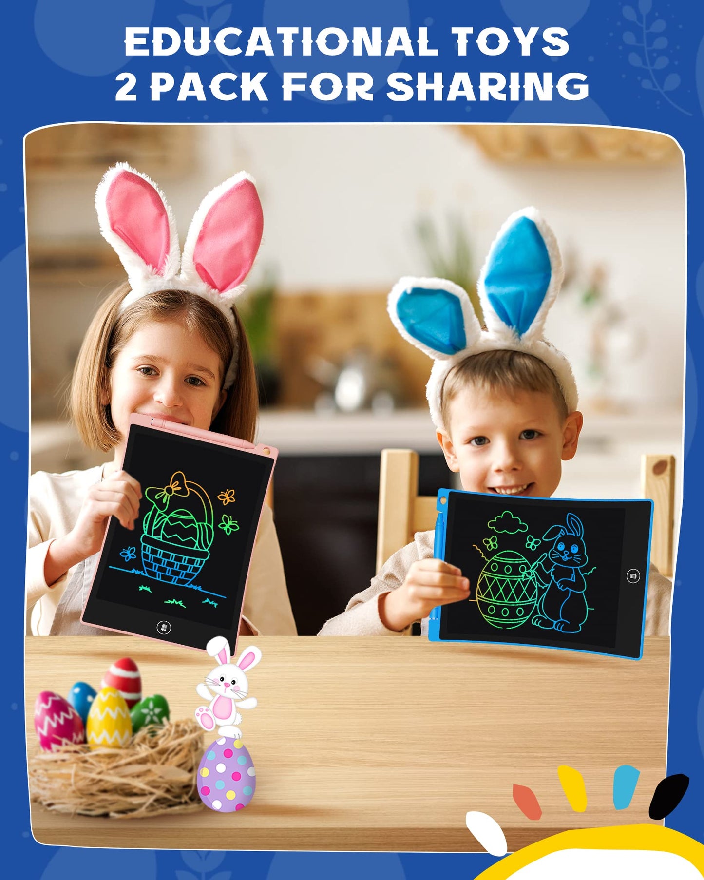 Bravokids 2 Pack LCD Writing Tablet for Kids – 10-Inch Colorful Doodle Boards