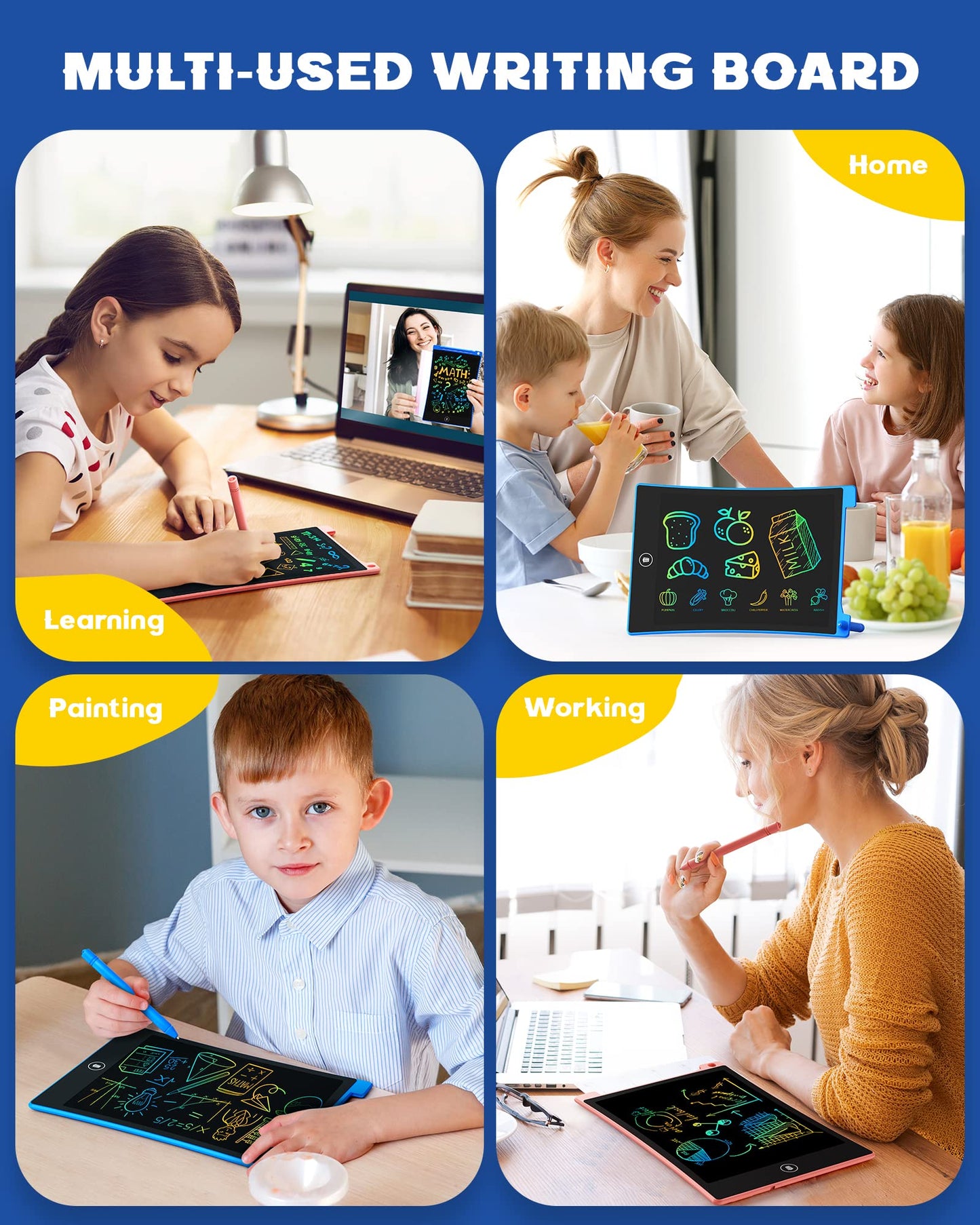 Bravokids 2 Pack LCD Writing Tablet for Kids – 10-Inch Colorful Doodle Boards