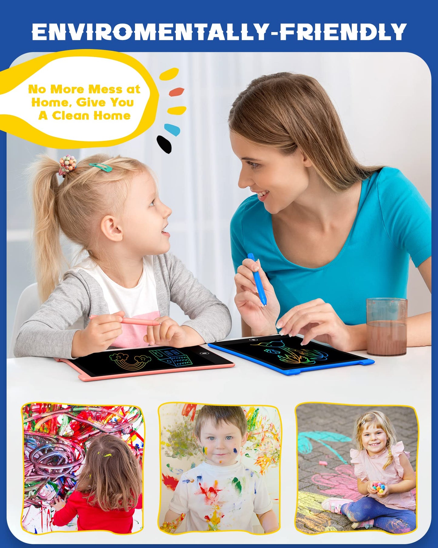 Bravokids 2 Pack LCD Writing Tablet for Kids – 10-Inch Colorful Doodle Boards