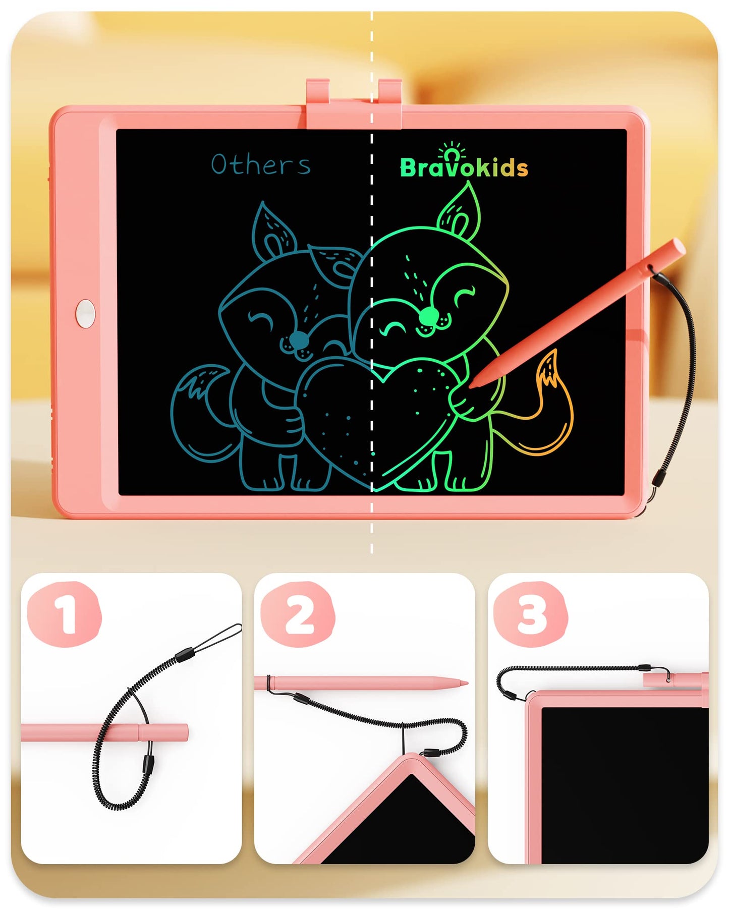 Bravokids 10-Inch LCD Writing Tablet for Kids 3-8 – Pink Doodle Board
