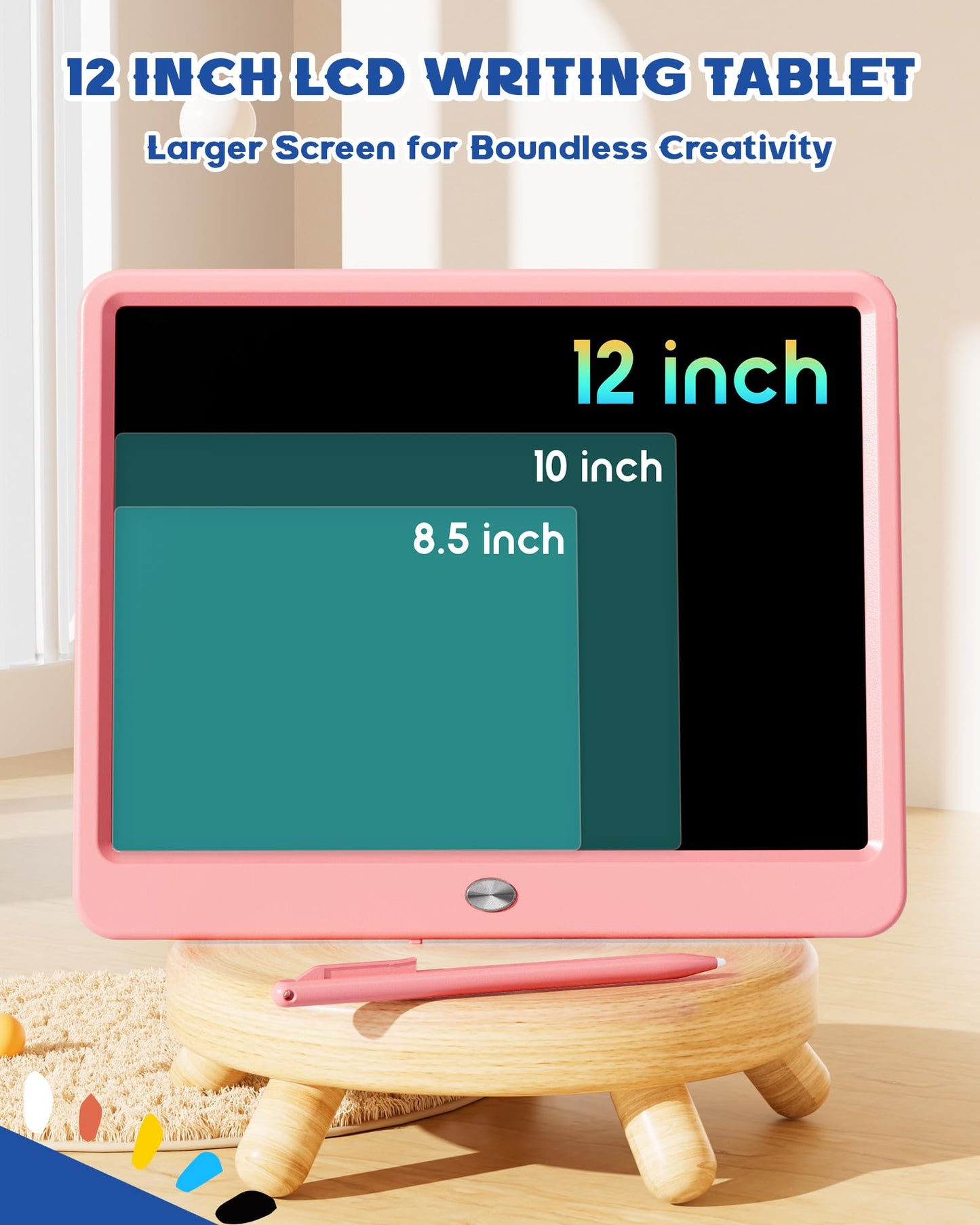Bravokids 12-Inch LCD Writing Tablet for Kids – Pink Doodle Board & Drawing Pad