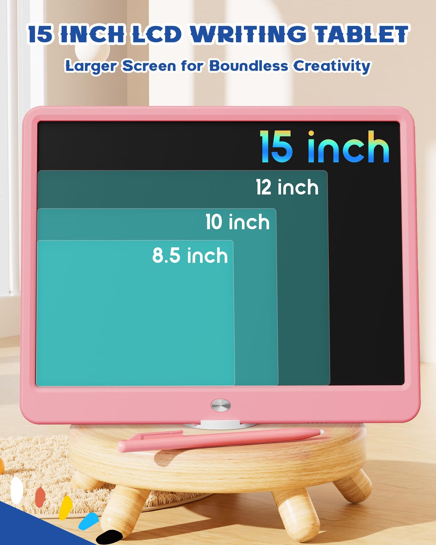 Bravokids 15-Inch LCD Writing Tablet for Kids – Doodle Board (Pink)