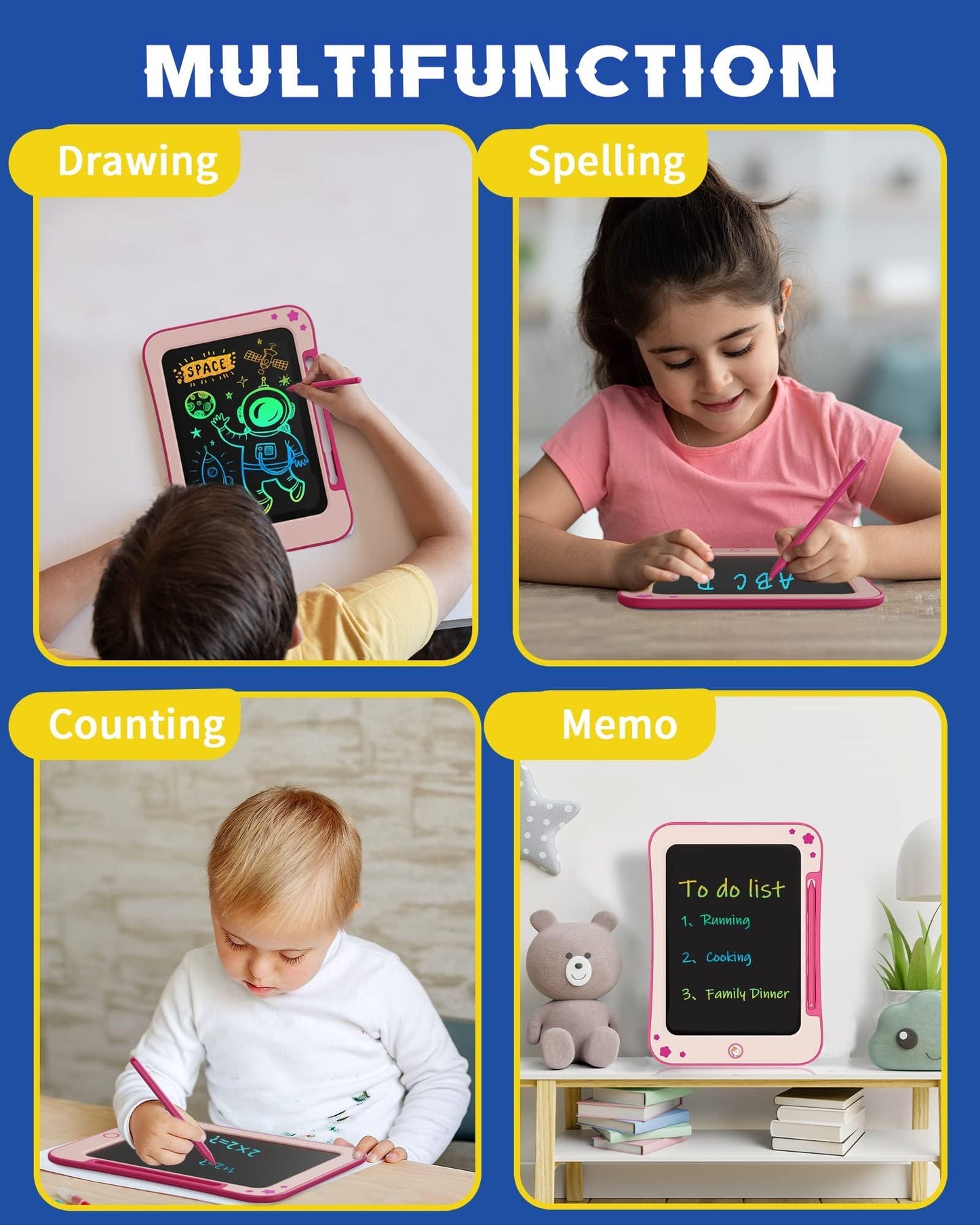 Bravokids 8.5-Inch LCD Writing Tablet for Kids – Pink Doodle Board