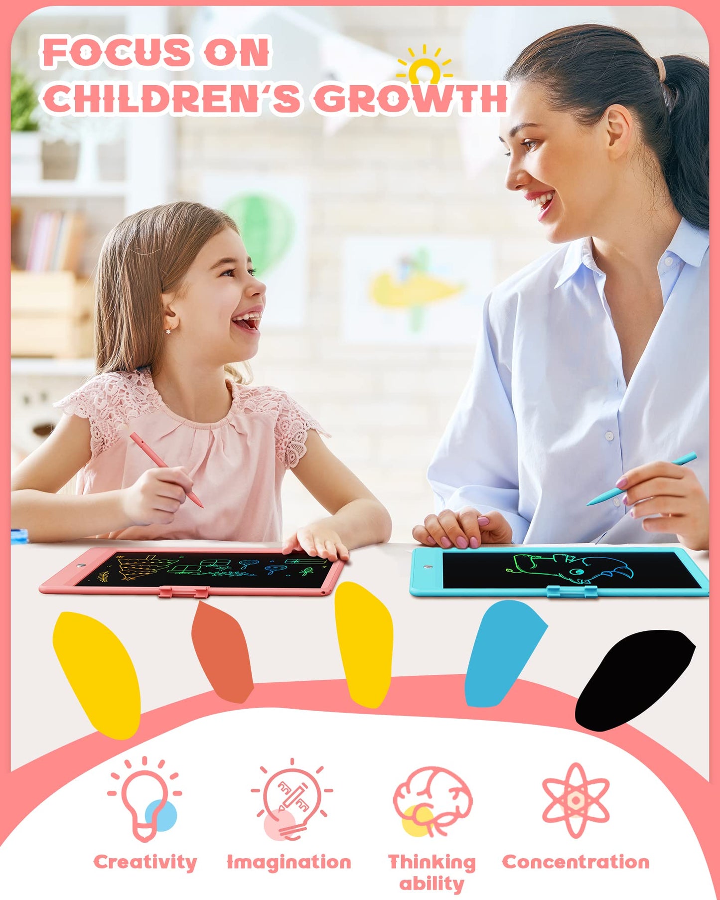 Bravokids 10-Inch LCD Writing Tablet for Kids 3-8 – Pink Doodle Board