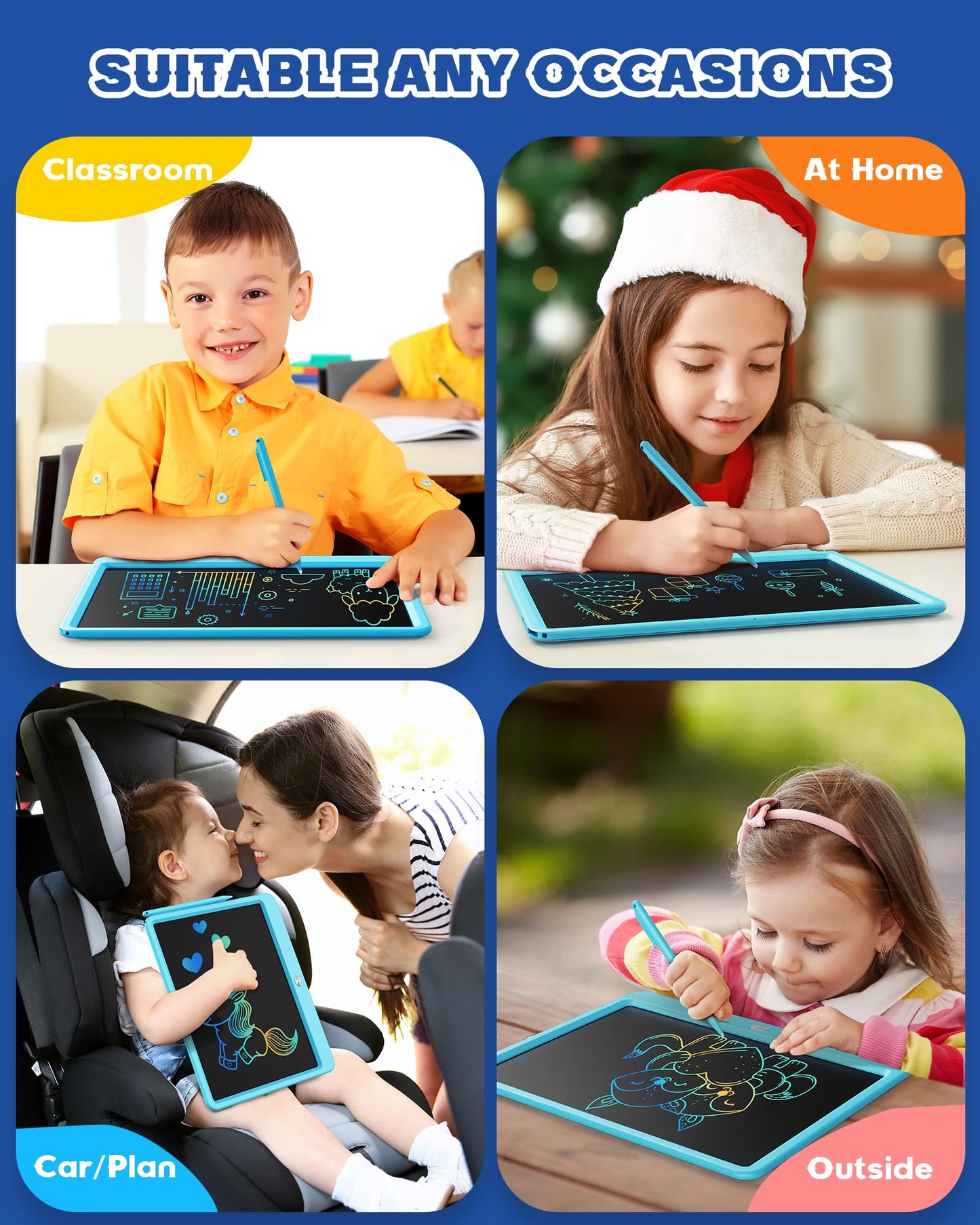 Bravokids 12-Inch LCD Writing Tablet for Kids | Color Screen Doodle Board