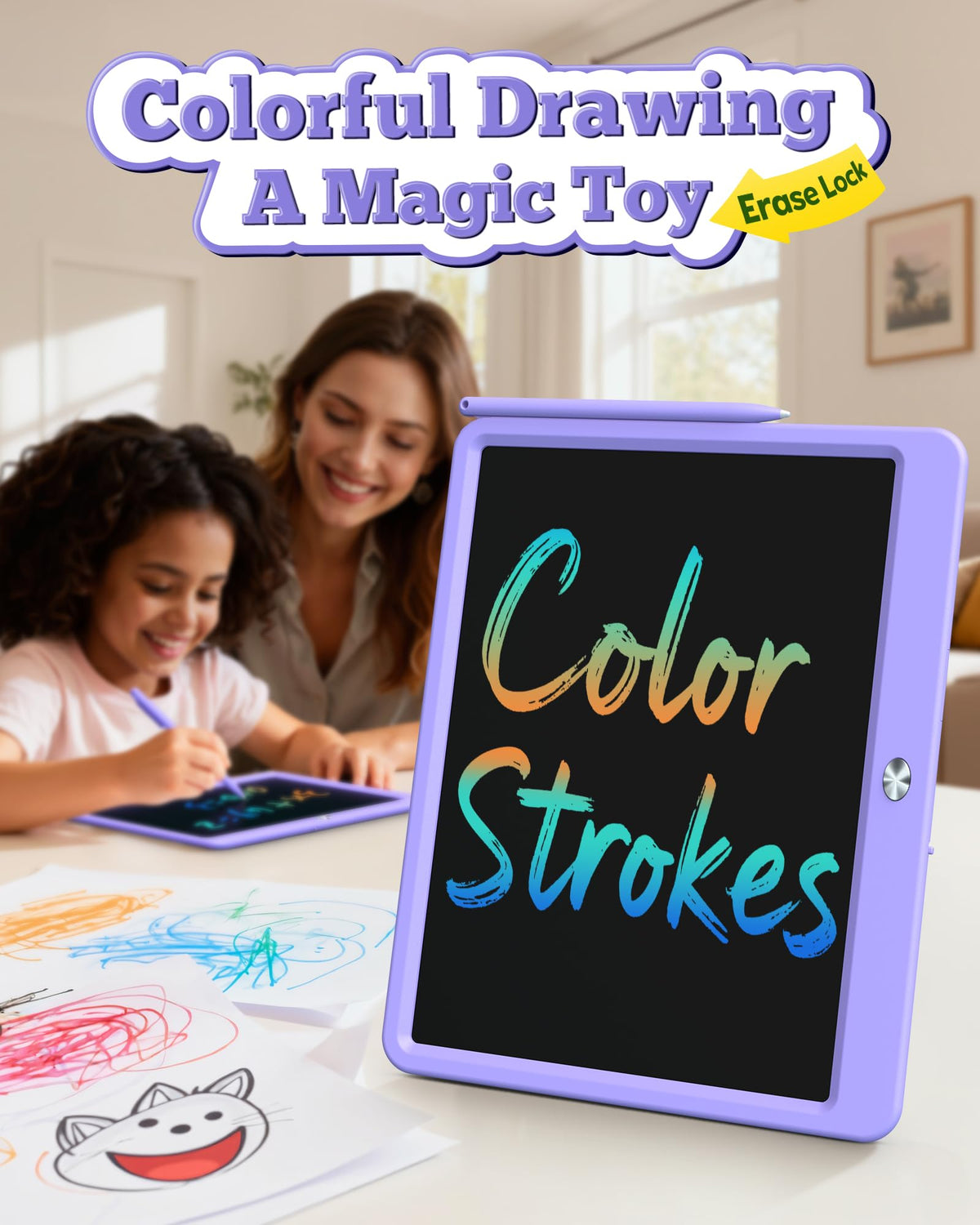Bravokids 12 Inch LCD Writing Tablet for Kids 3-8 — Purple Doodle Pad and Educational Gift