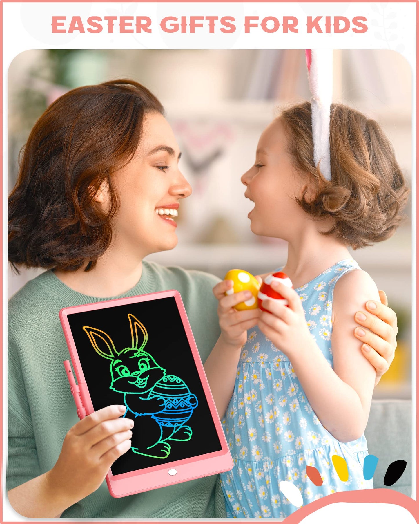 Bravokids 10-Inch LCD Writing Tablet for Kids 3-8 – Pink Doodle Board