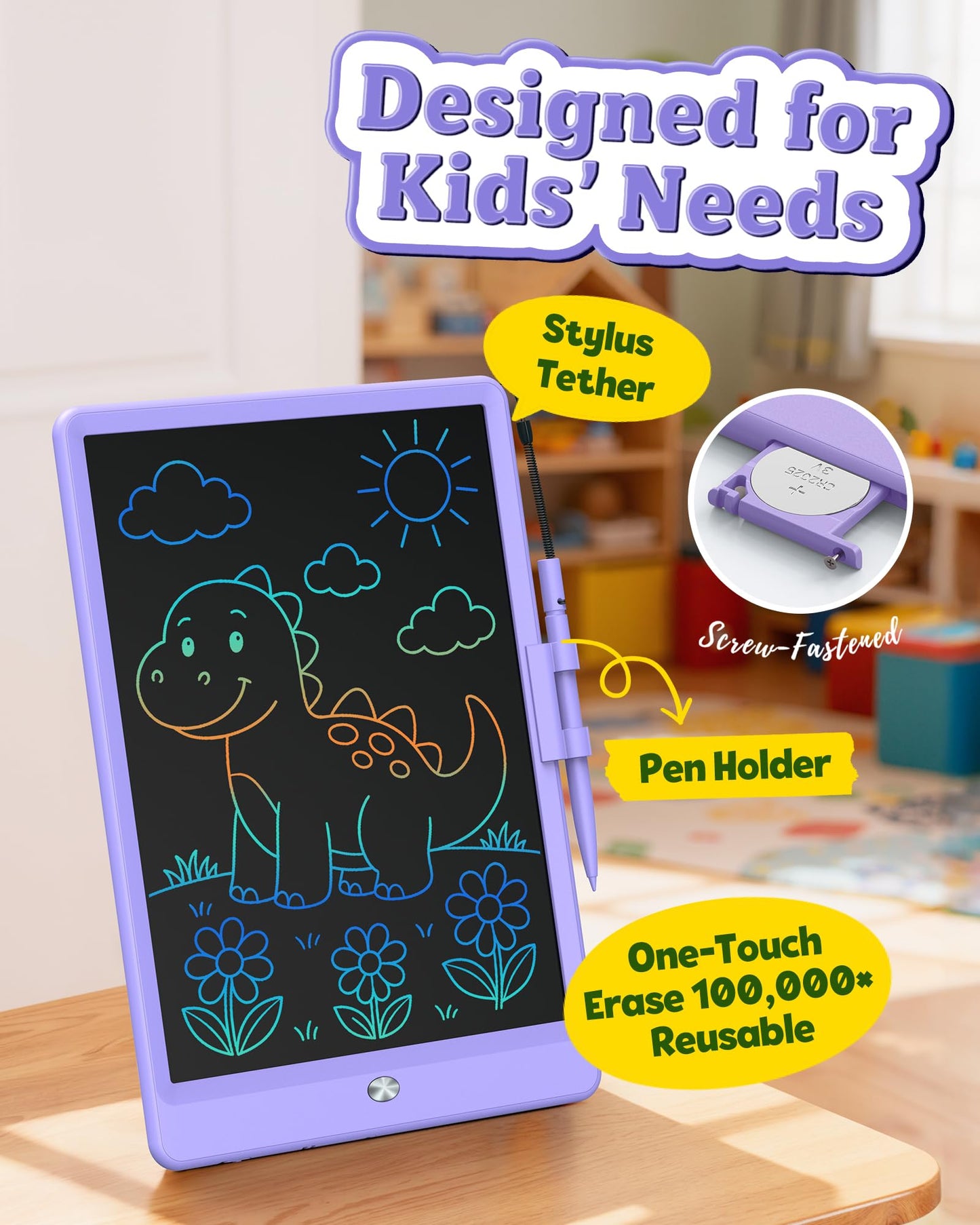 Bravokids 10-Inch LCD Writing Tablet for Kids 3-8 - Purple Doodle Board