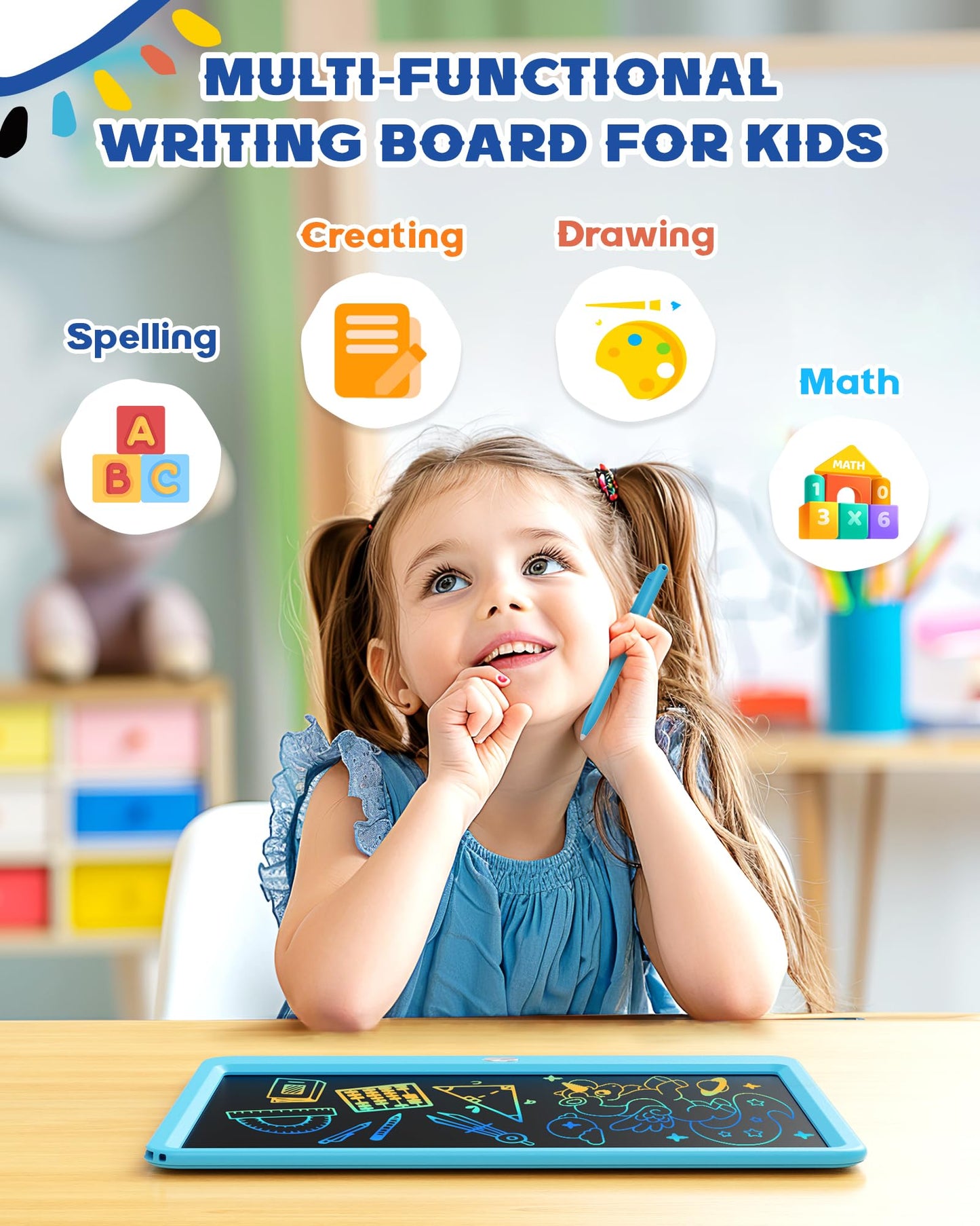 Bravokids 12-Inch LCD Writing Tablet for Kids | Color Screen Doodle Board