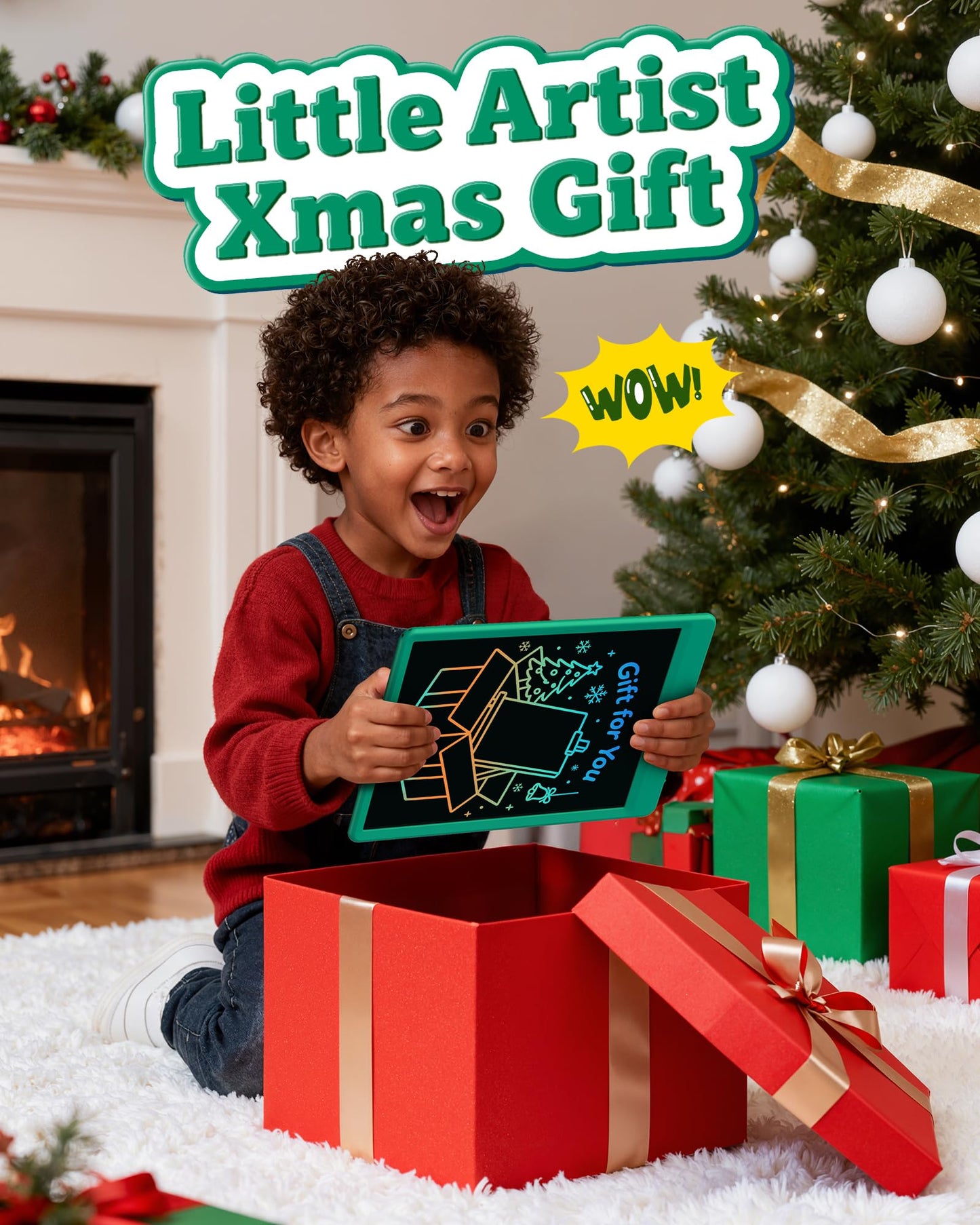 Bravokids 10-Inch LCD Writing Tablet for Kids (3-8) – Reusable Doodle Board Dark Green