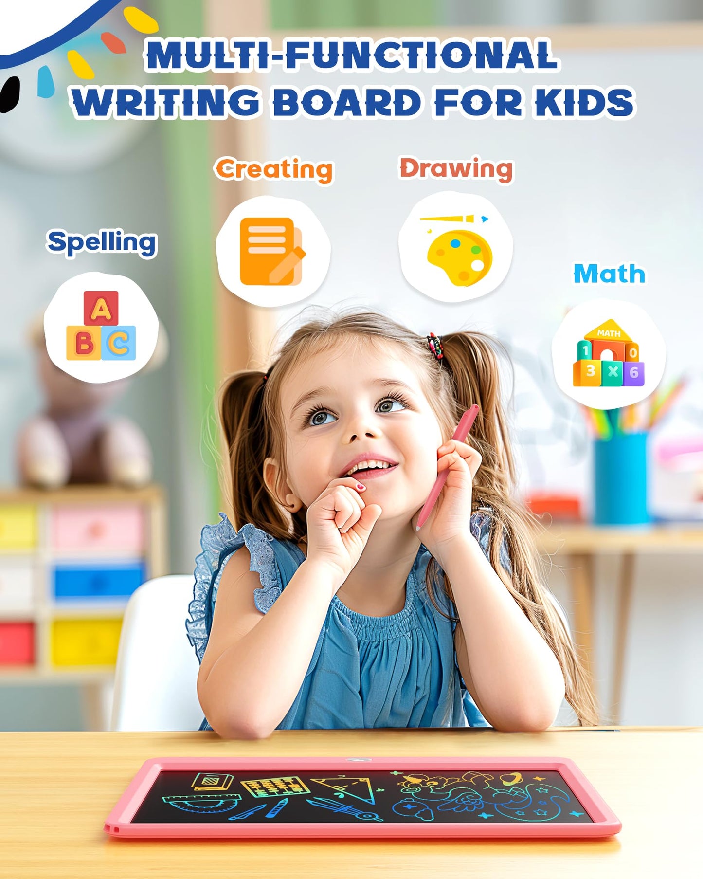 Bravokids 12-Inch LCD Writing Tablet for Kids – Pink Doodle Board & Drawing Pad
