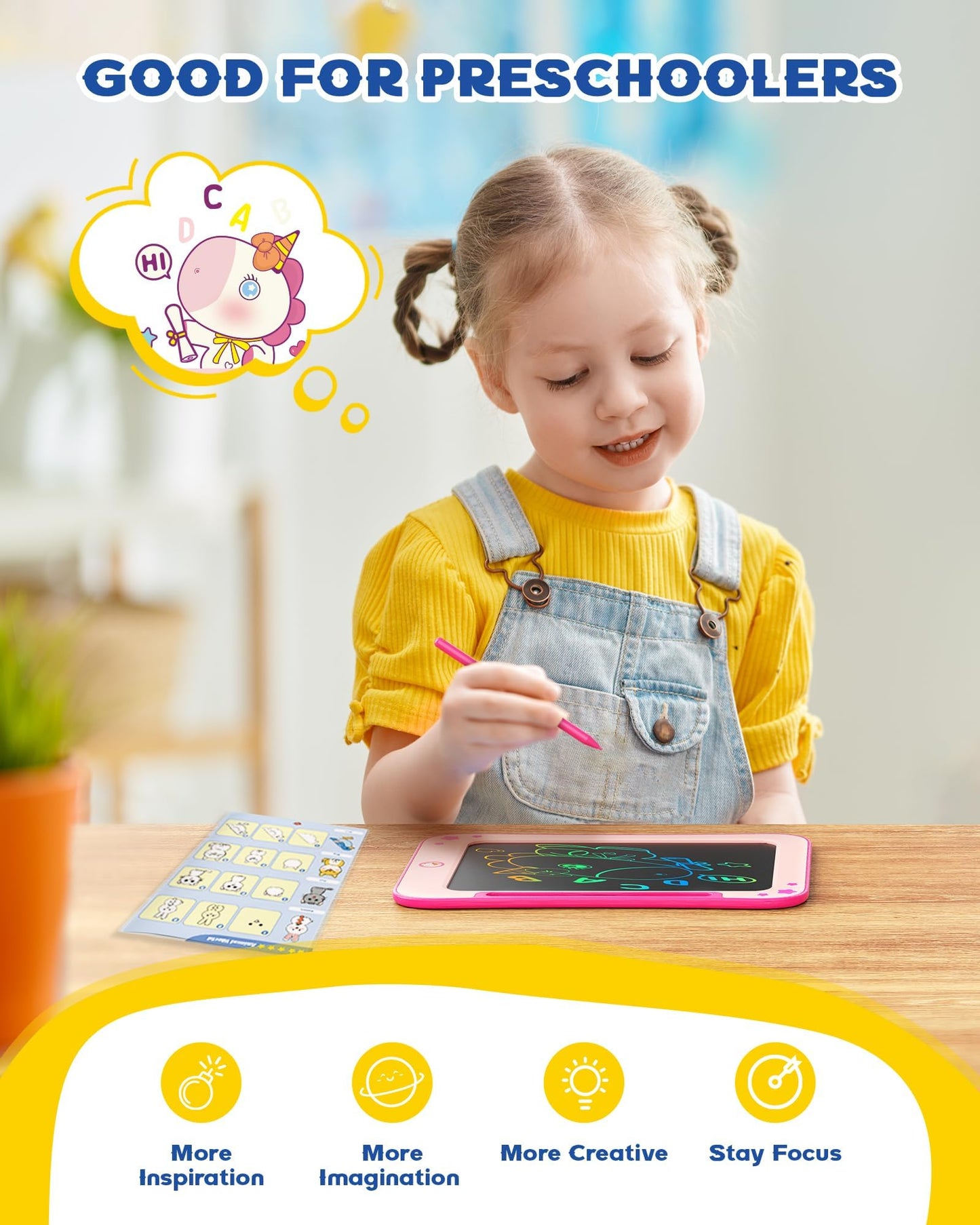 Bravokids 8.5-Inch LCD Writing Tablet for Kids – Pink Doodle Board