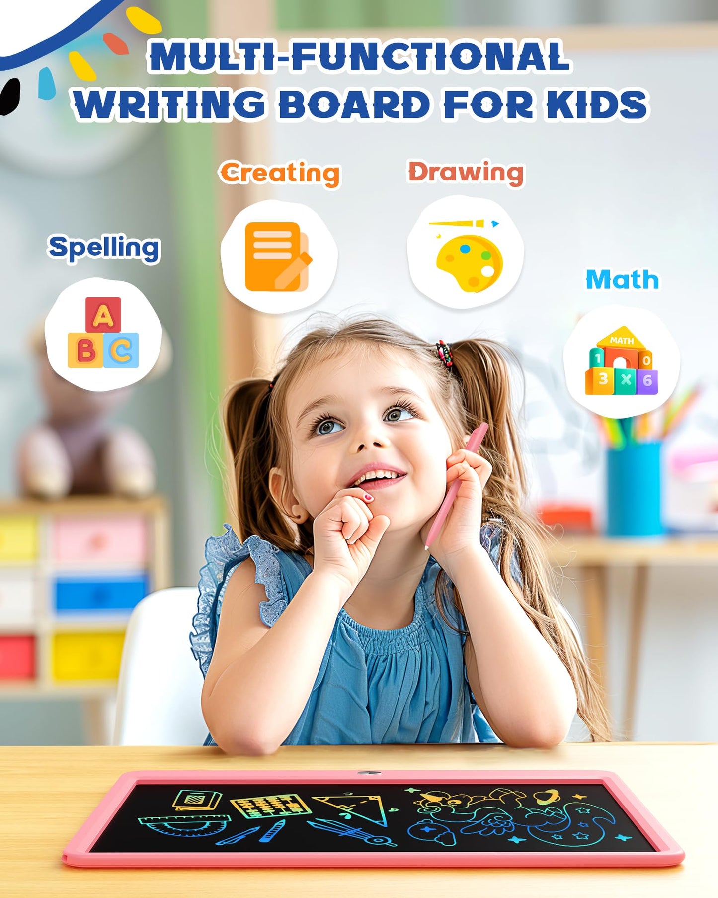 Bravokids 15-Inch LCD Writing Tablet for Kids – Doodle Board (Pink)