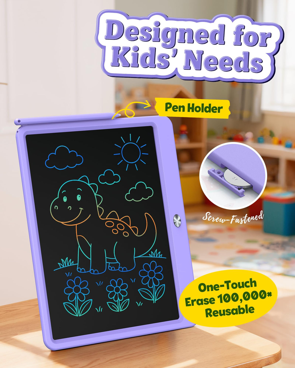 Bravokids 12 Inch LCD Writing Tablet for Kids 3-8 — Purple Doodle Pad and Educational Gift