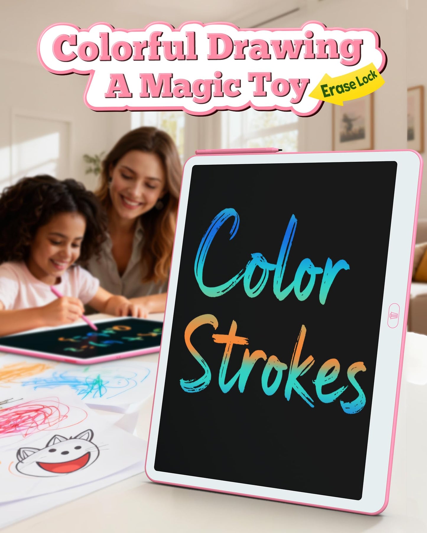 Bravokids 20 Inch LCD Writing Tablet for Kids 3-8 (Pink) – Electronic Drawing Pad & Doodle Board