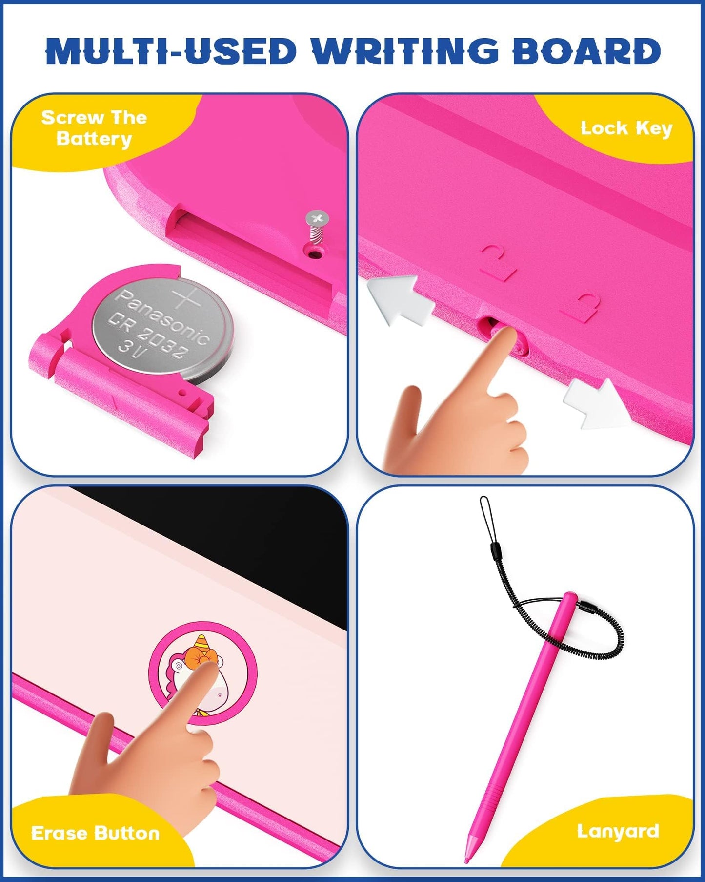 Bravokids 8.5-Inch LCD Writing Tablet for Kids – Pink Doodle Board