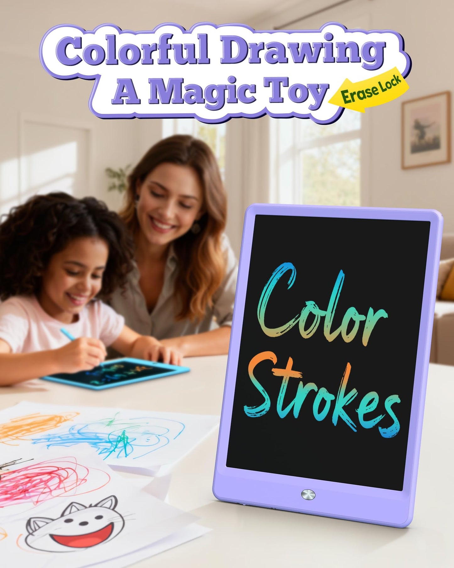 Bravokids 10-Inch LCD Writing Tablet for Kids 3-8 - Purple Doodle Board
