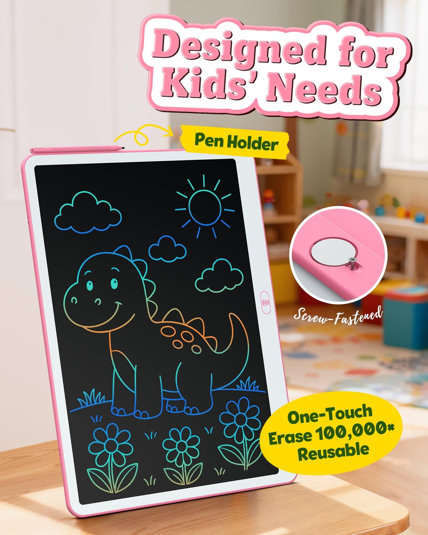 Bravokids 20 Inch LCD Writing Tablet for Kids 3-8 (Pink) – Electronic Drawing Pad & Doodle Board