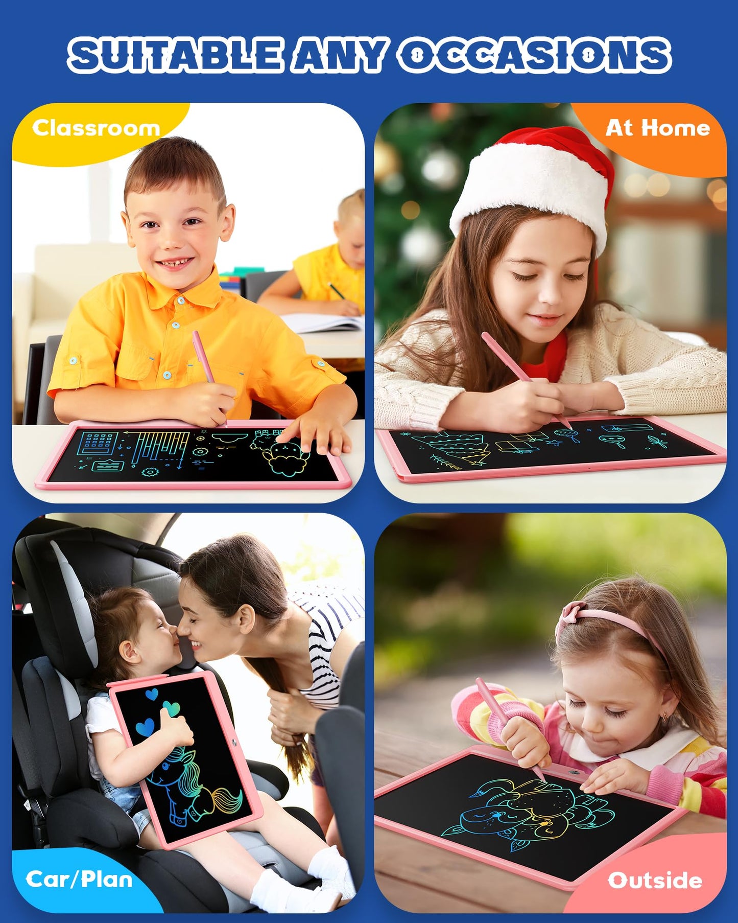 Bravokids 15-Inch LCD Writing Tablet for Kids – Doodle Board (Pink)