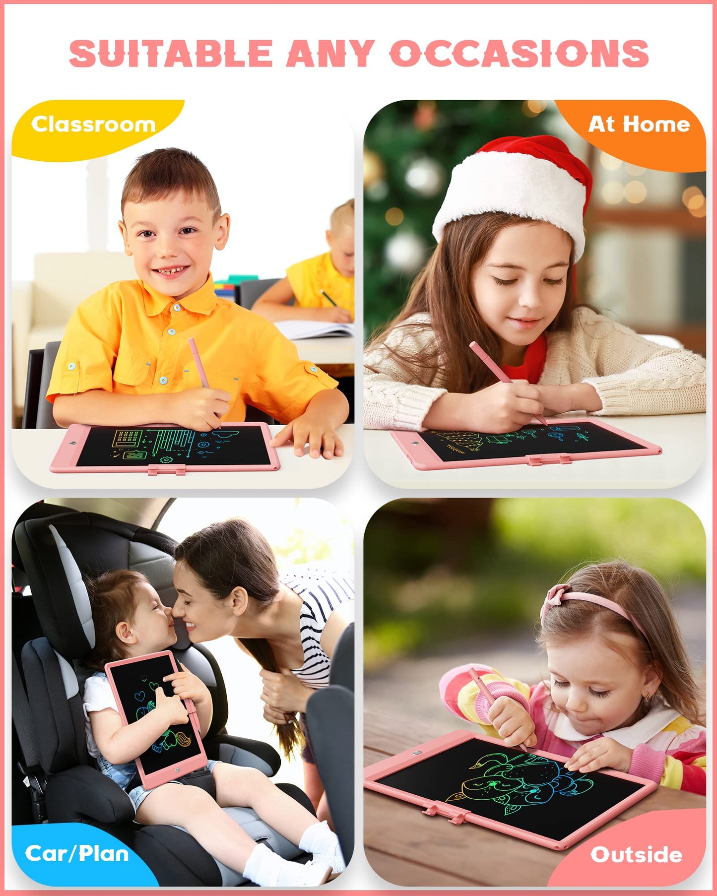 Bravokids 10-Inch LCD Writing Tablet for Kids 3-8 – Pink Doodle Board