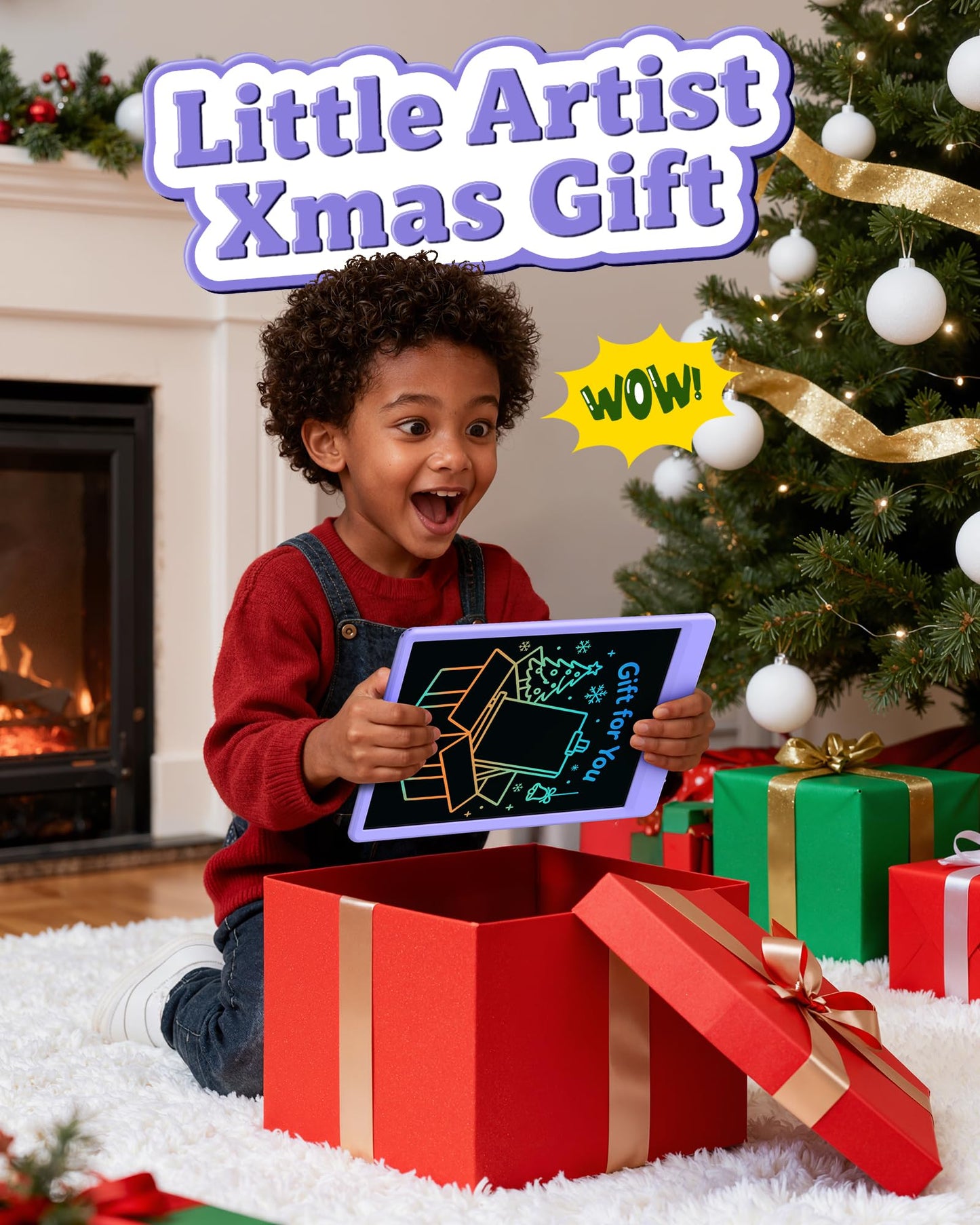 Bravokids 10-Inch LCD Writing Tablet for Kids 3-8 - Purple Doodle Board