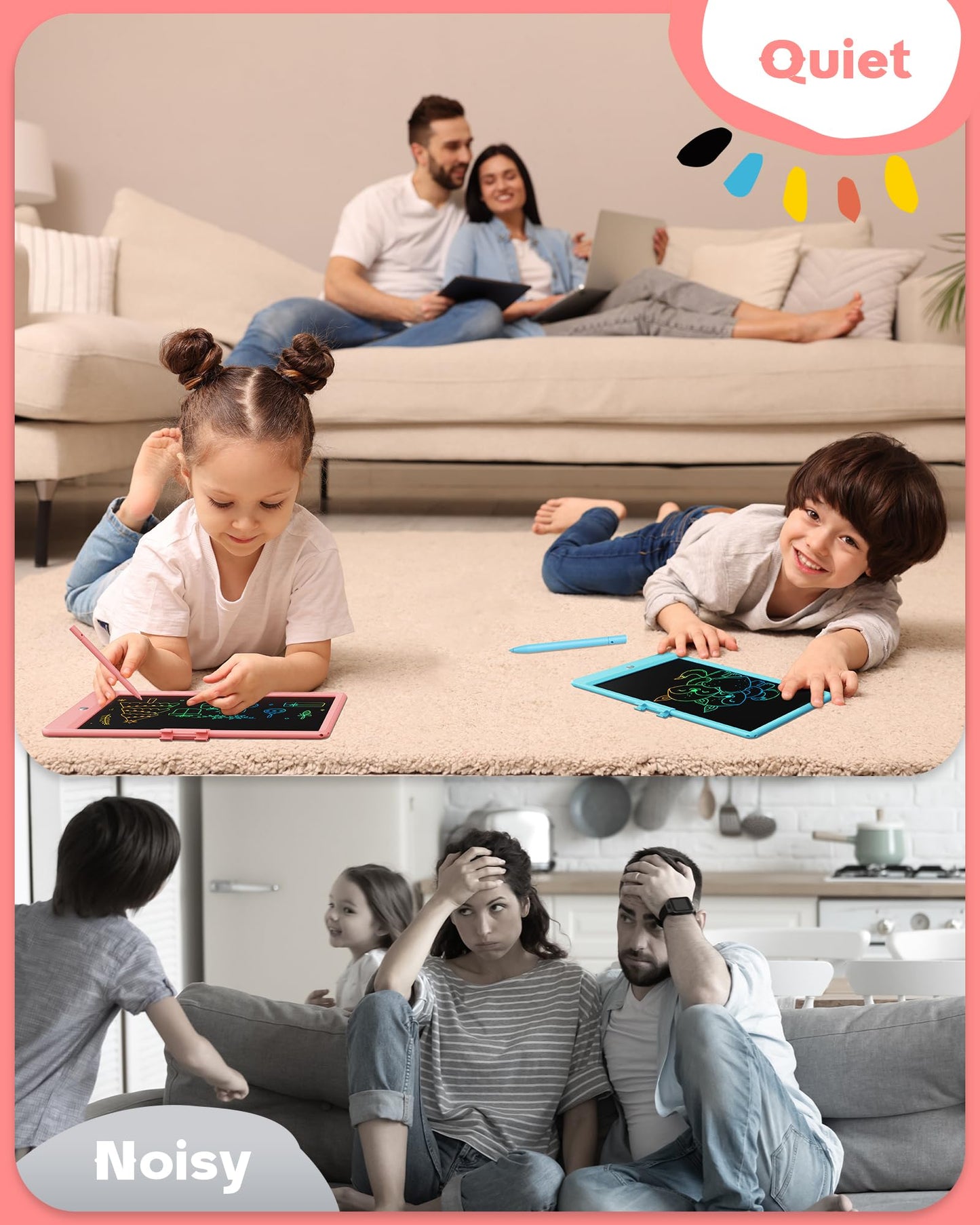 Bravokids 10-Inch LCD Writing Tablet for Kids 3-8 – Pink Doodle Board