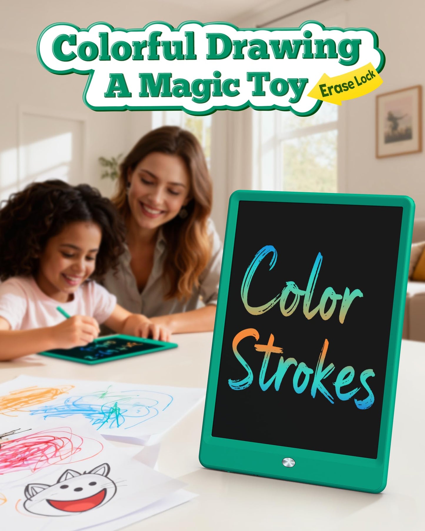 Bravokids 10-Inch LCD Writing Tablet for Kids (3-8) – Reusable Doodle Board Dark Green
