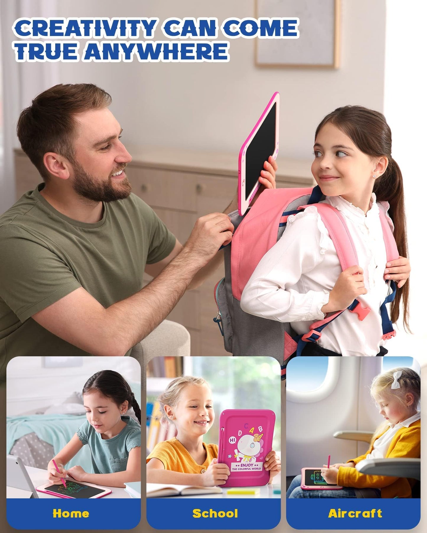 Bravokids 8.5-Inch LCD Writing Tablet for Kids – Pink Doodle Board