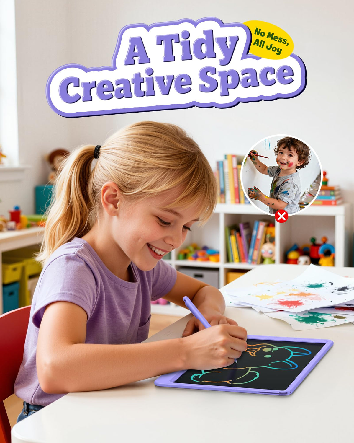 Bravokids 12 Inch LCD Writing Tablet for Kids 3-8 — Purple Doodle Pad and Educational Gift