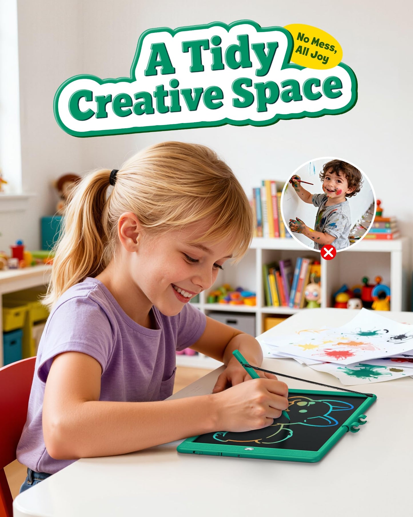 Bravokids 10-Inch LCD Writing Tablet for Kids (3-8) – Reusable Doodle Board Dark Green