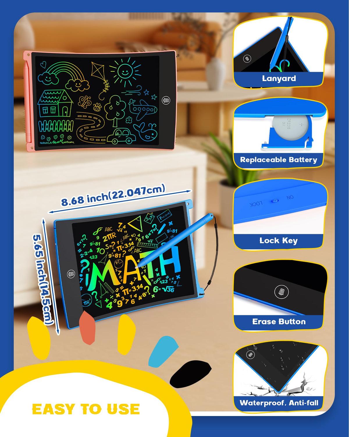 Bravokids 2 Pack LCD Writing Tablet – 8.5 inch Doodle Boards for Kids