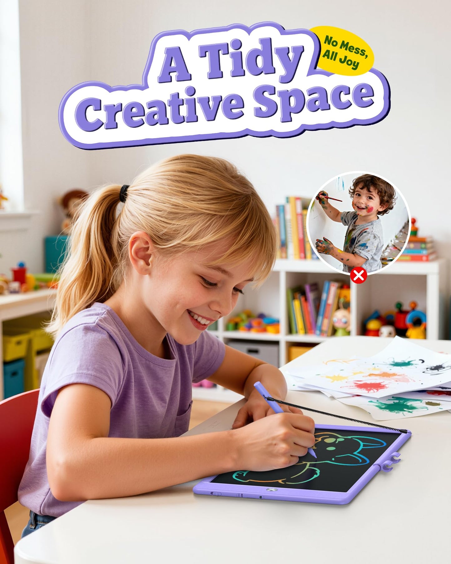Bravokids 10-Inch LCD Writing Tablet for Kids 3-8 - Purple Doodle Board