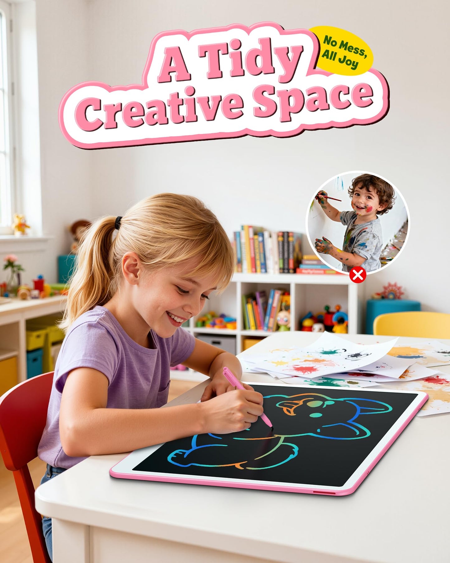 Bravokids 20 Inch LCD Writing Tablet for Kids 3-8 (Pink) – Electronic Drawing Pad & Doodle Board