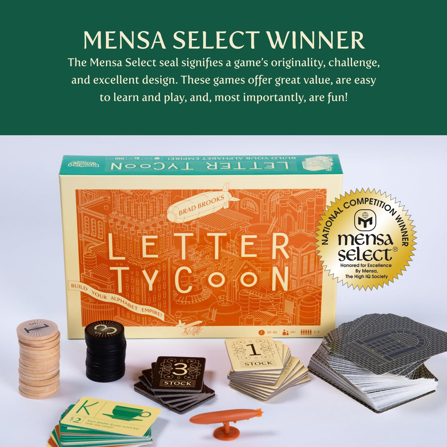 Letter Tycoon by Breaking Games - Mensa Select Word-Building Strategy Game for 2-5 Players