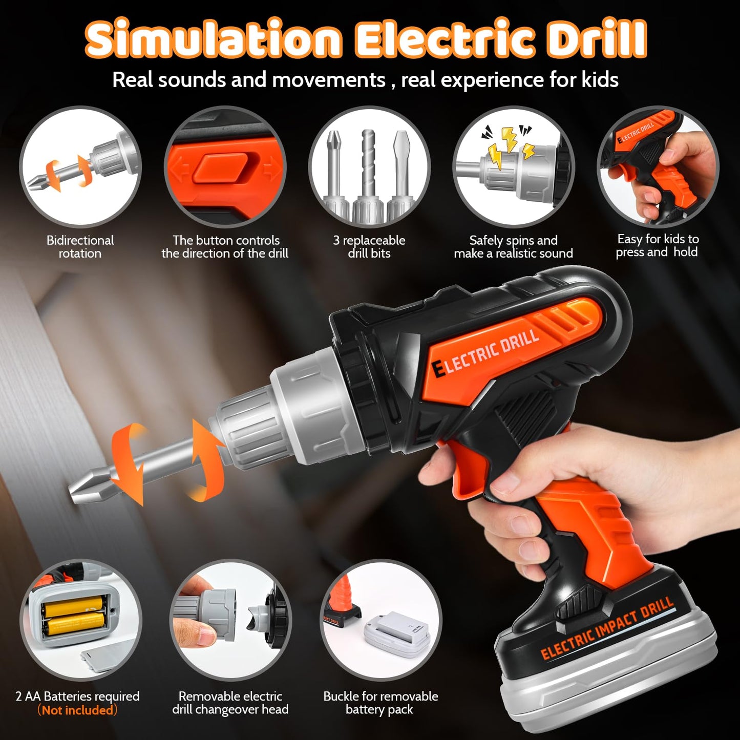 breibowski 49-Piece Toddler Tool Set with Electric Drill – Portable Bag & Adjustable Belt for Ages 3-8