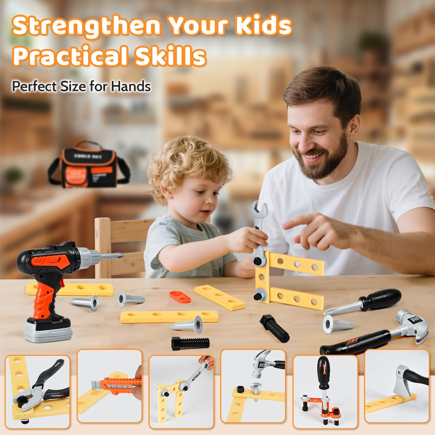 breibowski Kids Tool Sets with Portable Bag – Toddler Tool Kit with Electric Drill Toy