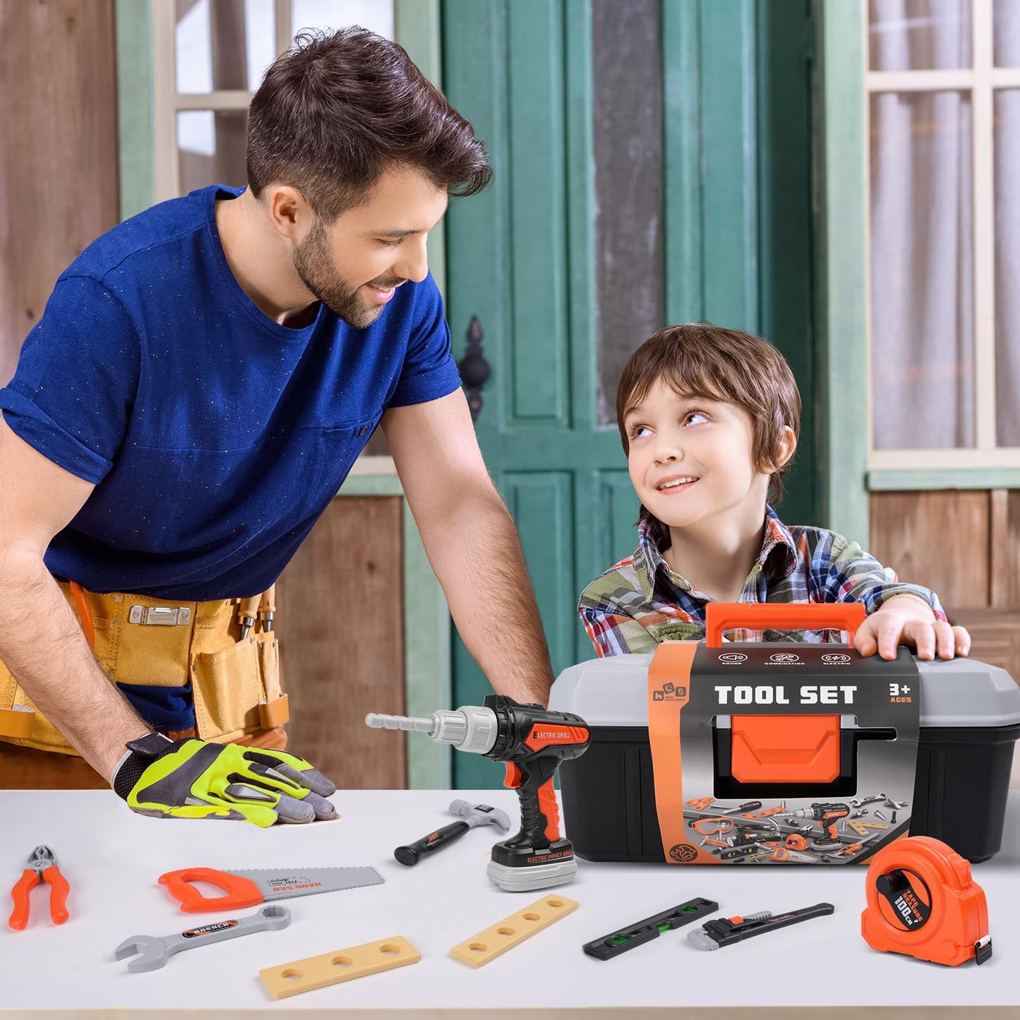 breibowski 43-Piece Toddler & Kids Tool Set with Realistic Drill | Portable Toolbox & STEM Pretend Play Kit (Ages 3-8)