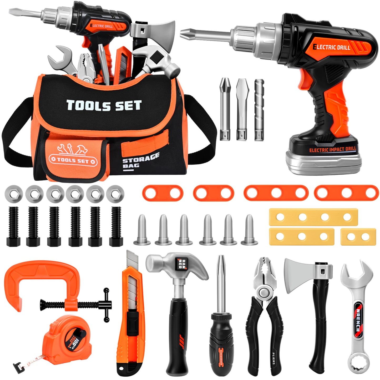 breibowski Kids Tool Sets with Portable Bag – Toddler Tool Kit with Electric Drill Toy