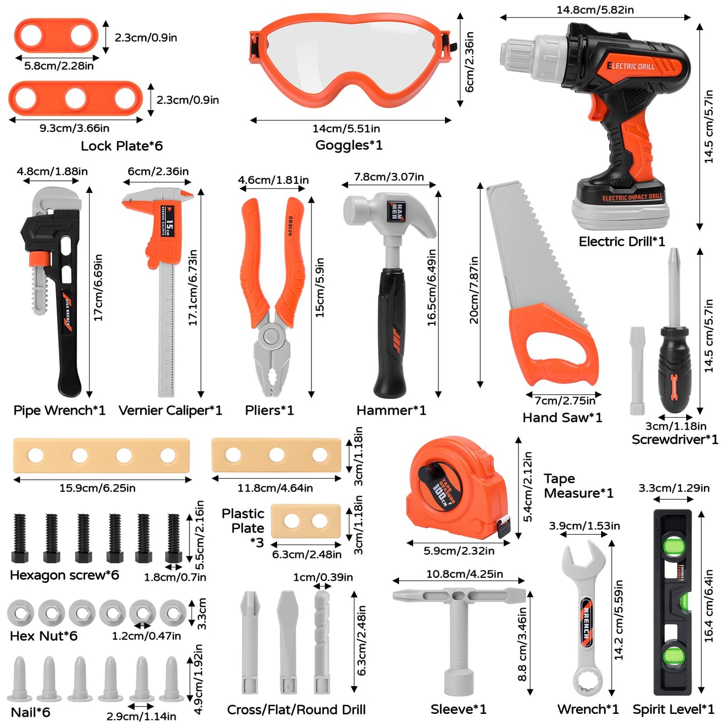 breibowski 43-Piece Toddler & Kids Tool Set with Realistic Drill | Portable Toolbox & STEM Pretend Play Kit (Ages 3-8)