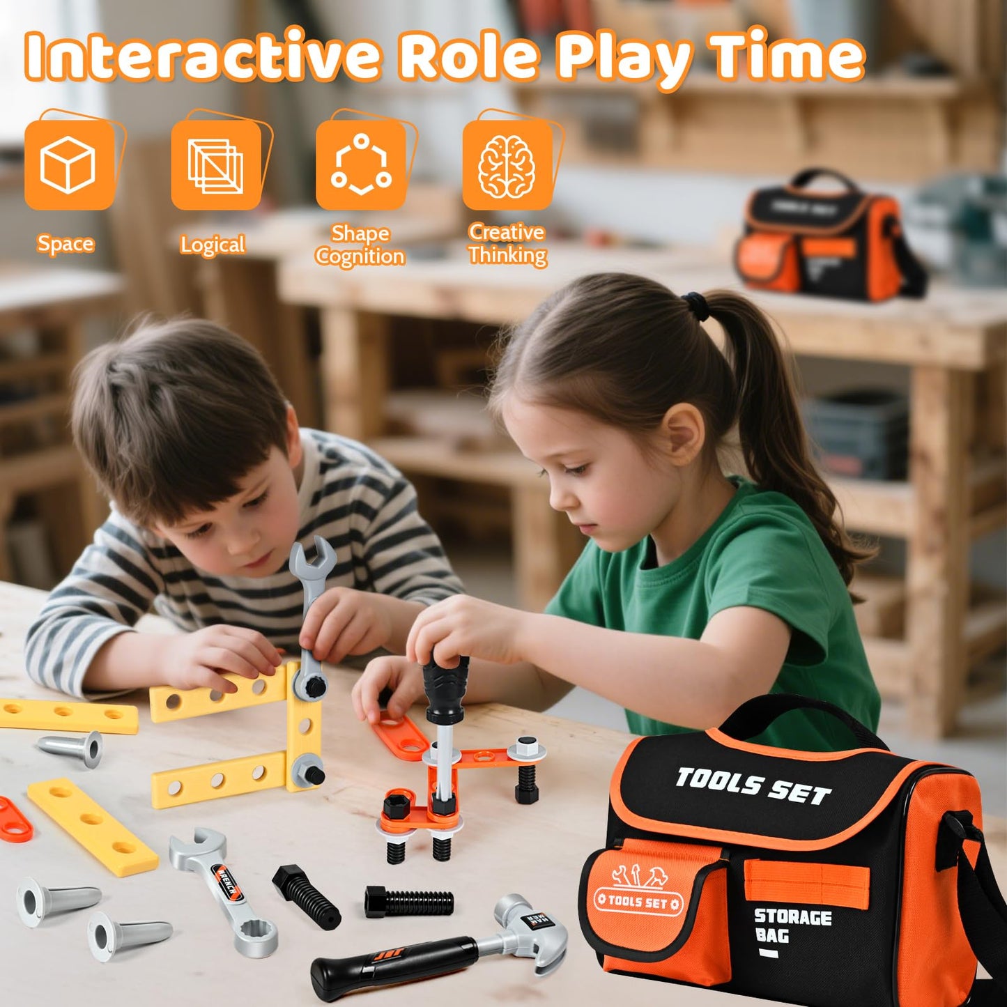 breibowski Kids Tool Sets with Portable Bag – Toddler Tool Kit with Electric Drill Toy